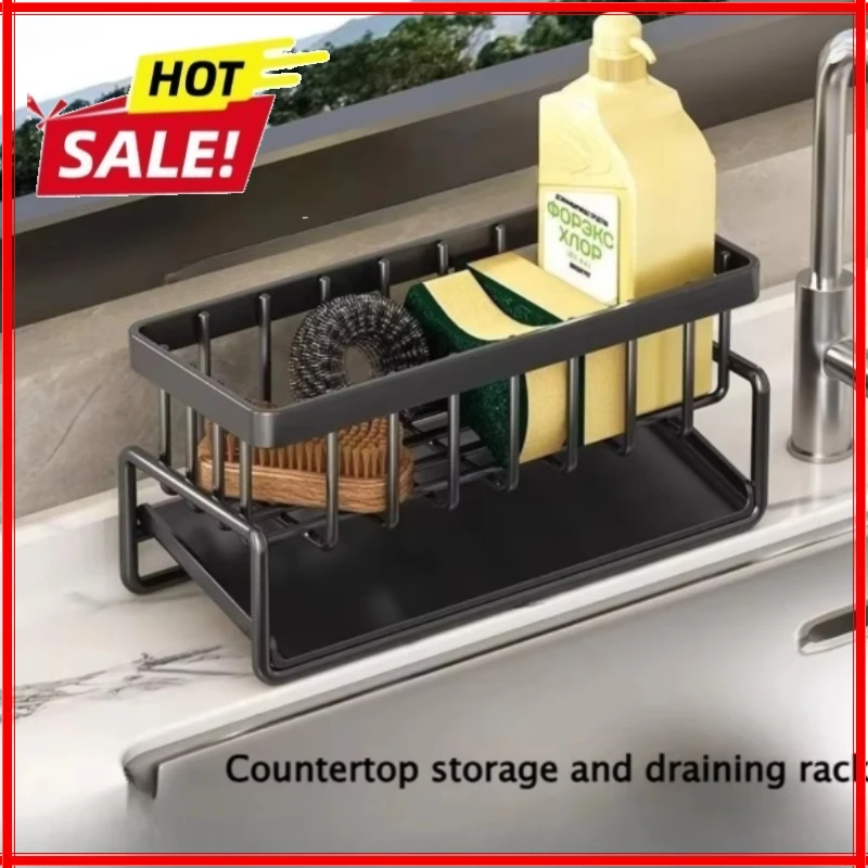 

Sponge Holder for Kitchen Sink, Auto Draining Kitchen Sink Organizer, Sink Caddy with Removable Brush Holder