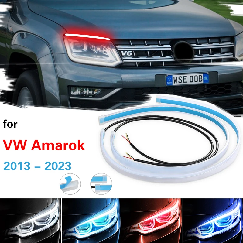 

for VW Amarok 2013-2023 Car LED DRL White Flow Day Light Yellow Turn Signal Daytime Running Lights Waterproof Led Auto Headlight