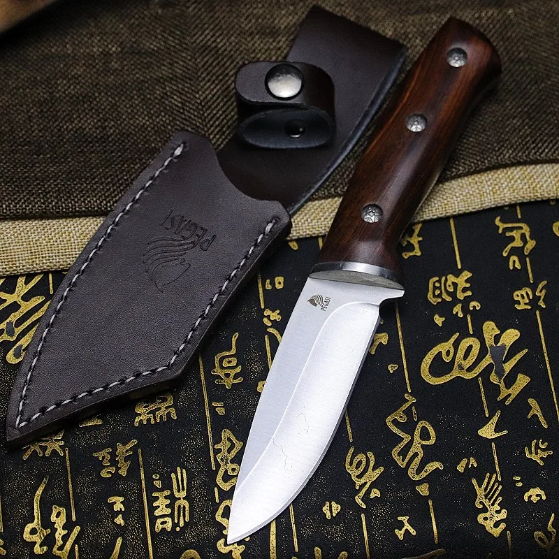 9CR18MOV Mirror light high end wood handle one steel sharp hunting knife home slicing knife outdoor tactical straight knife