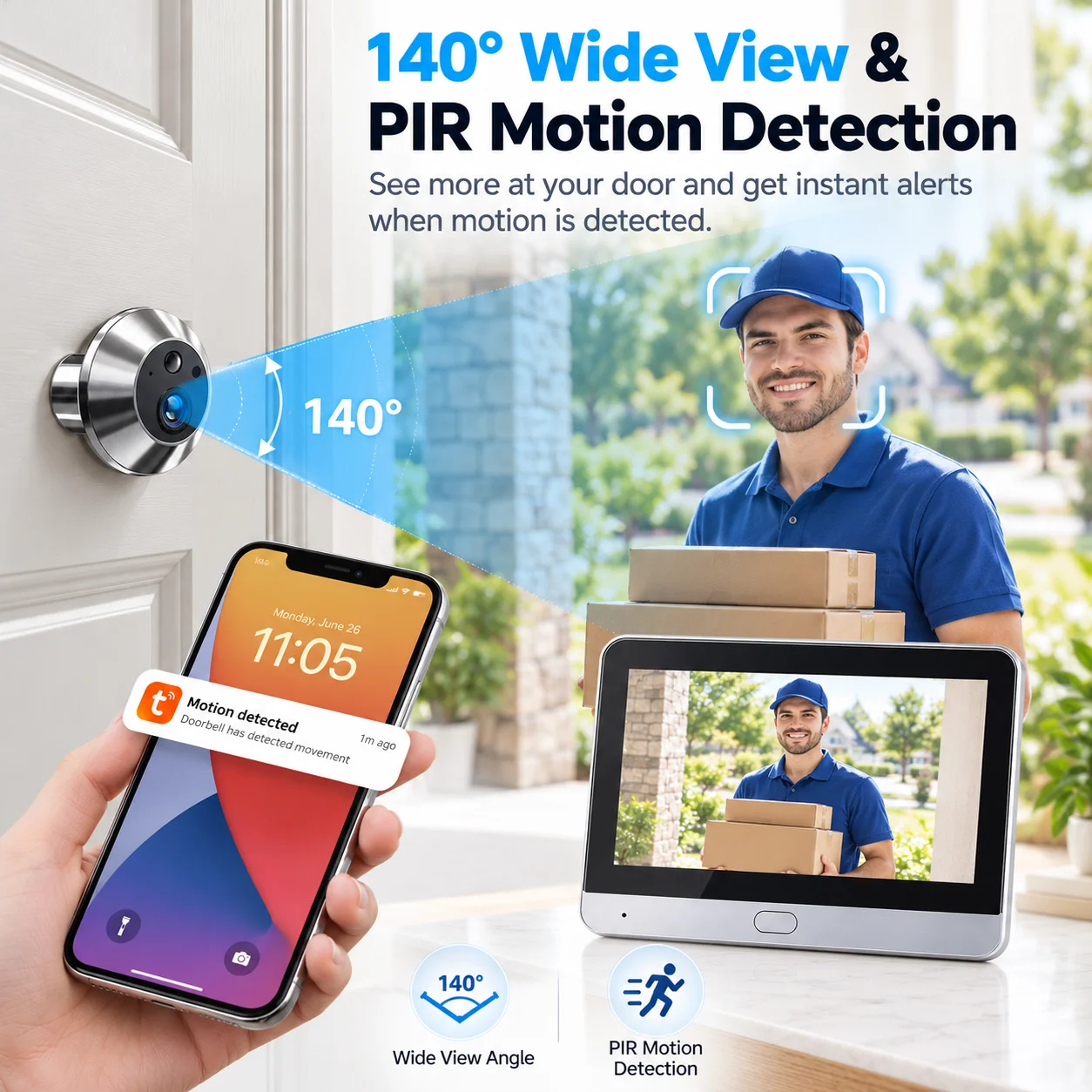 Smart Life Home Security Wireless 2.4G Wifi 5MP Peepholes Door Eye Tuya PIR Detection Video Door Camera With 4.3 inch Screen