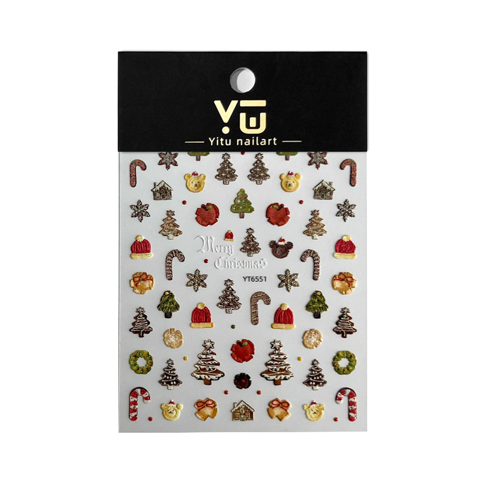 Christmas Cookie Nail Stickers Colorful Relief DIY Self Adhesive Nail Decals for Holiday Party Nails Art Decorations
