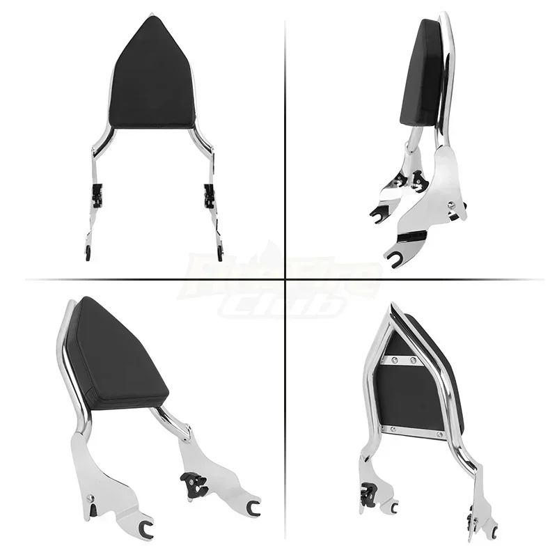 Motorcycle Detachable Sissy Bar Rear Passenger Backrest Pad Chrome For Harley Touring Road King Glide Street Glide CVO 2009-up