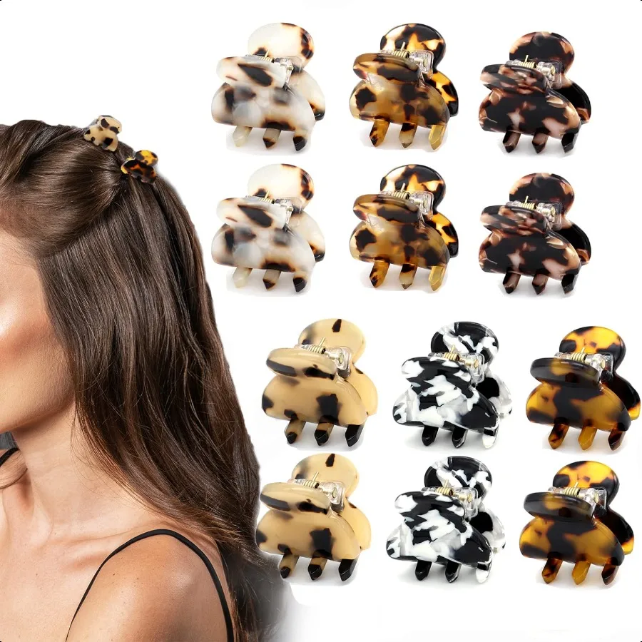 

Tortoise Shell and Leopard Acrylic Hair Clips for Women and Girls 12 Pcs Mini Claws and Barrettes for Thin or Thick Hair