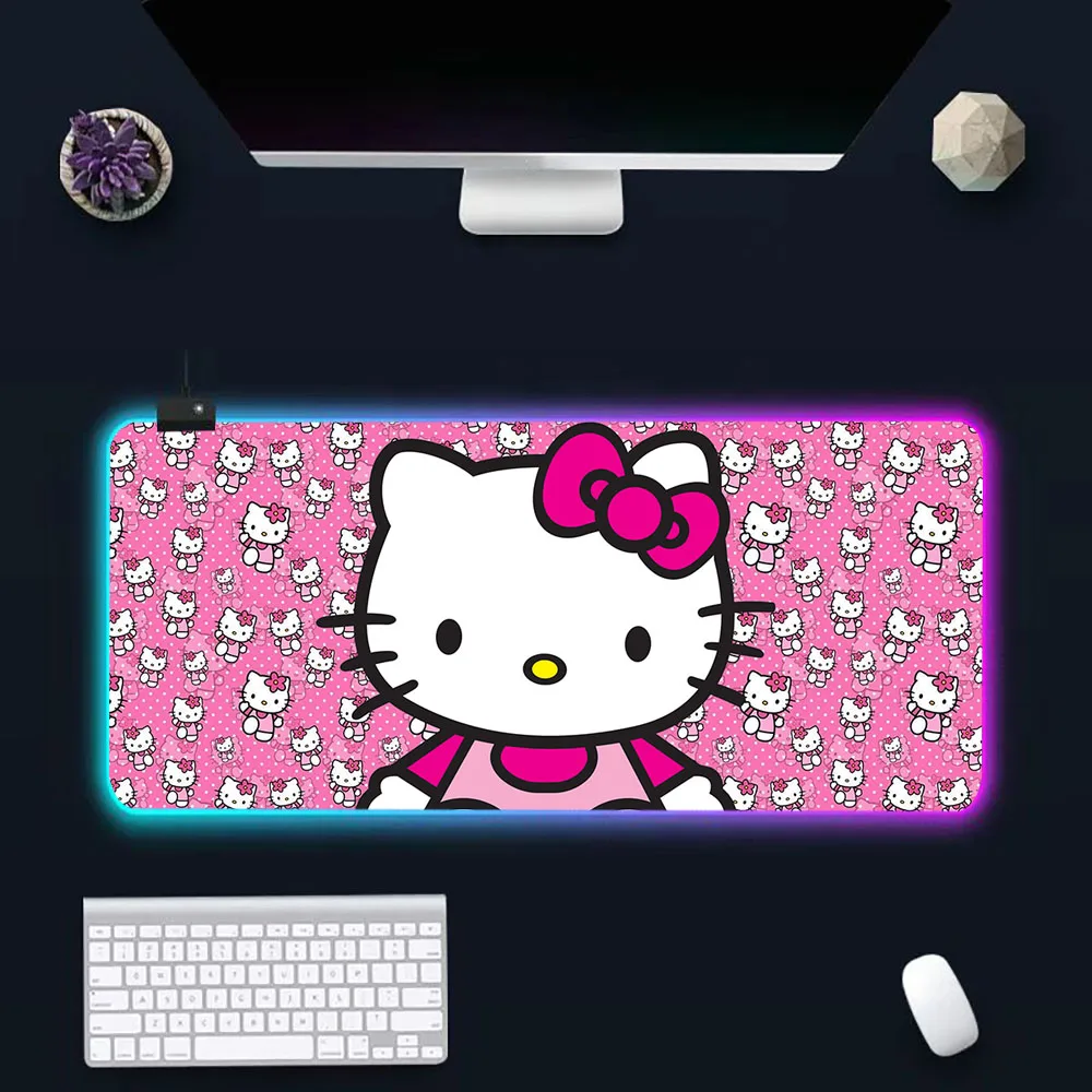 

Cartoon Cute Hellos Kittys RGB Pc Gamer Keyboard Mouse Pad Mousepad LED Glowing Mouse Mats Rubber Gaming Computer Mausepad