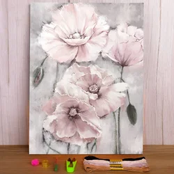 Flower Pink Grey Floral Nordic Pre-Printed 11CT Cross Stitch DIY Embroidery Full Kit DMC Threads Needlework       Stamped