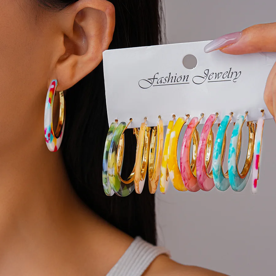 Acetate plate C-shaped leopard print color smudge, earrings personalized niche exaggerated unique earrings