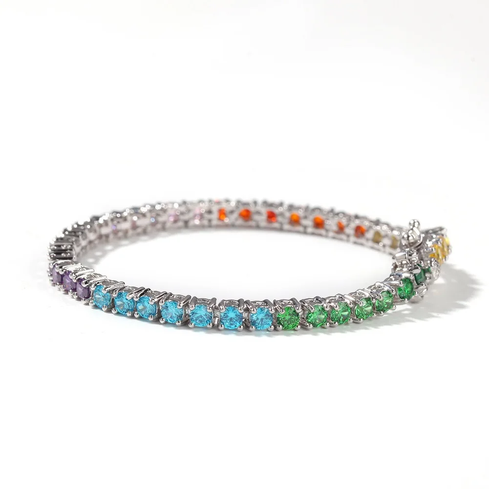 

925 Silver Rainbow Tennis Bracelet Set with 3.5mm Sparkling Rainbow Zircon 1 Beautiful Genuine Fashion High Jewelry