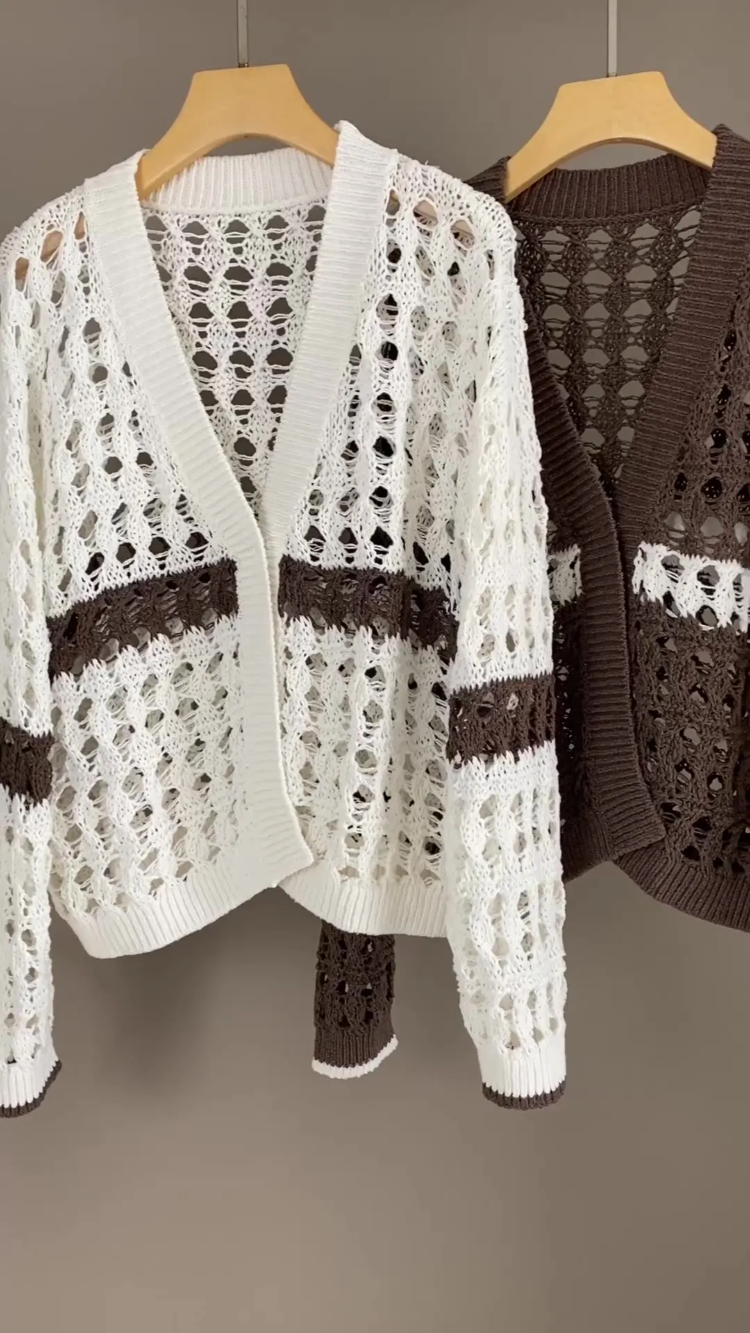 Novedad de primavera y verano para mujer, suéter de punto calado, cárdigan Vintage de manga larga, Top que combina con todo