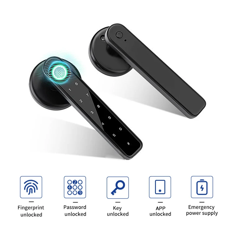 Tuya App Bluetooth Door Handle Lock Security Fingerprint Lock Bedroom Door Digital Password IC Card Smart Door Lock