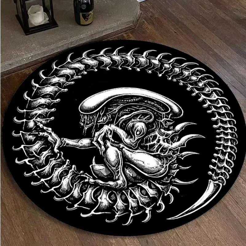

Dark Devil Printed Round Carpet Mechanical Washable Home Decoration Non-slip Large Size Rugs for Bedroom Bedside Soft Floor Mats