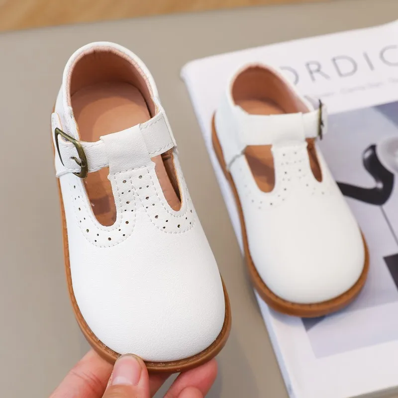 2024 Nieuwe Kinderen Mary Jane Schoenen Britse Stijl T-Strap Drie Kleuren Vintage Kleine Meisjes Leren Schoenen School Kids Flats Boys