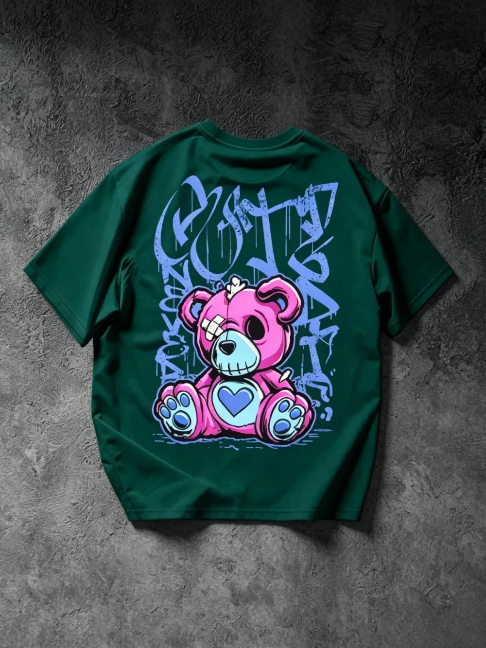 American Men's Summer Damaged Teddy Bear Letter Print Comfortable and Breathable Round Neck T-Shirt Outdoor Street Top