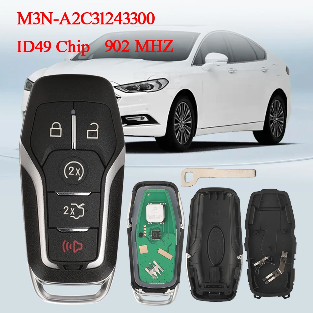 

jingyuqin 5 Buttons 902Mhz ID49 Chip Remote Control Car Key For Ford Mustang Edge Explorer Fusion Mondeo Kuka M3N-A2C31243300