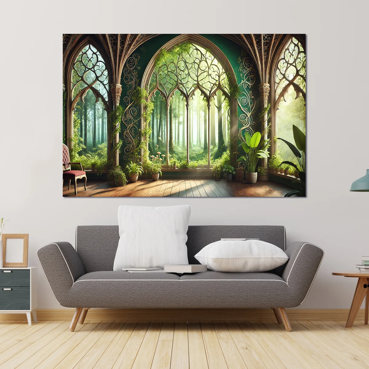 Large Gothic Archway Tapestry Wall Mural Botanical Forest Background Decor Tapestry Print Fantasy Nature Wall Art Wallpaper for