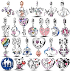 Silver Plated Heart Mother's Day Charms Beads Fit Original Bangle Bracelet Pendant Dangle DIY Women Jewelry For Mom Gift