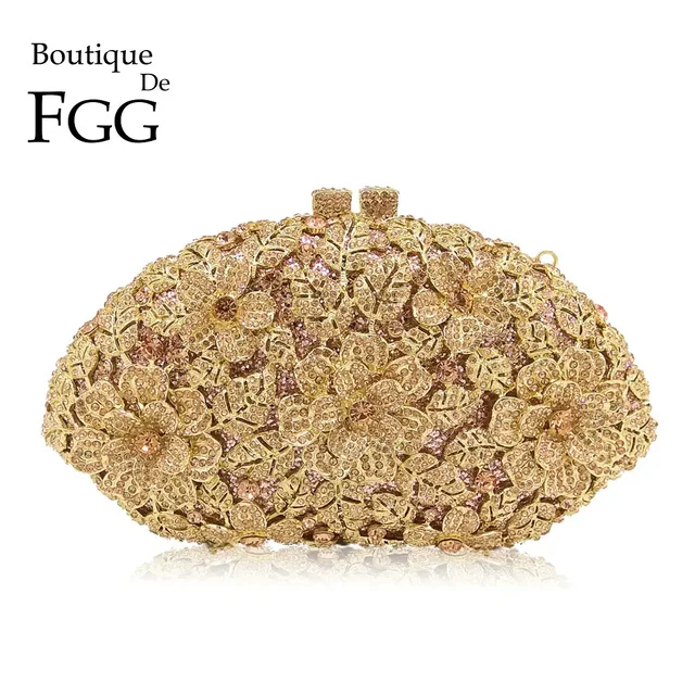 Boutique De FGG (w magazynie) olśniewająca torebka z kryształkami kwiatowa torebka wieczorowa torba damska formalna torba na kolację torebka ślubna ślubna