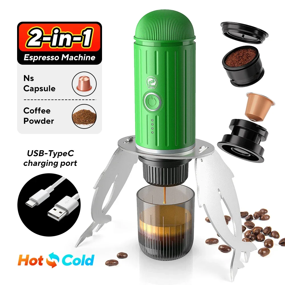 Cafetera portátil iCafilas, máquina eléctrica de espresso compatible con cápsulas y café molido, cafetera de viaje para senderismo