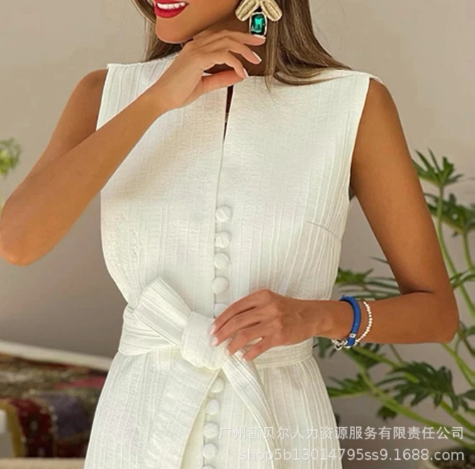 Fashion Summer Dresses White Three-Dimensional Texture Sleeveless Slim Commuter Skirt with Waistband Elegant Dresses for Women