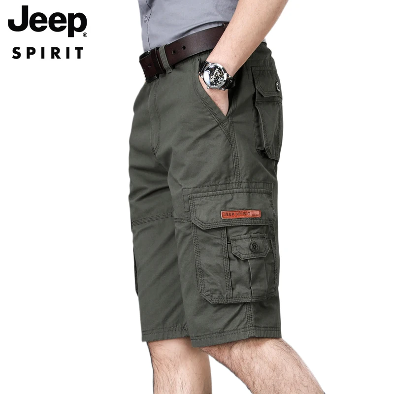 JEEP SPIRIT-pantalones cortos de algodón para hombre, pantalón holgado de cinco puntos con múltiples bolsillos, para ocio al aire libre, Deportes,