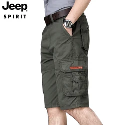 JEEP SPIRIT men shorts spring summer multi-pocket five-point cotton pants loose outdoor leisure sports mountaineering overalls