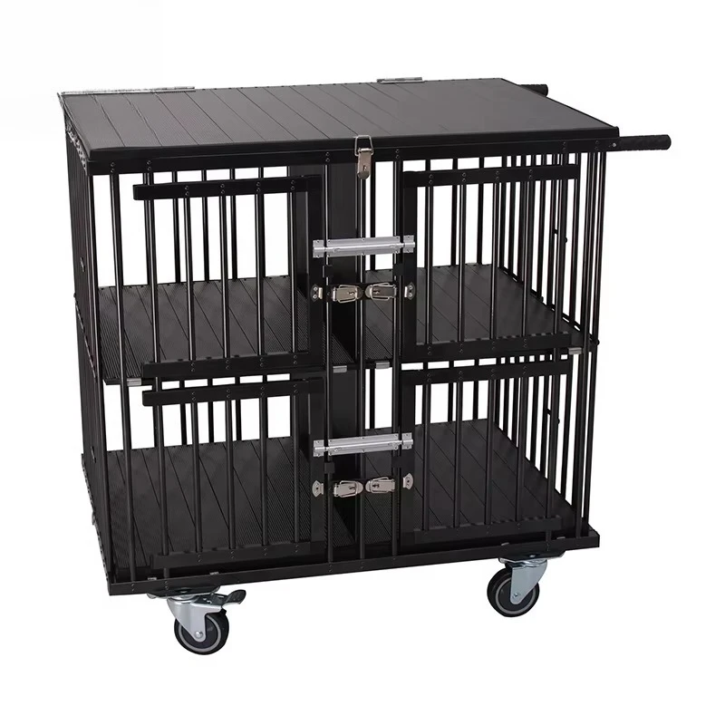 

Modern Solid Aluminum Mobile Pet Display Cage with Button Closure for Dogs and Cats Competition Show Use with Wheels