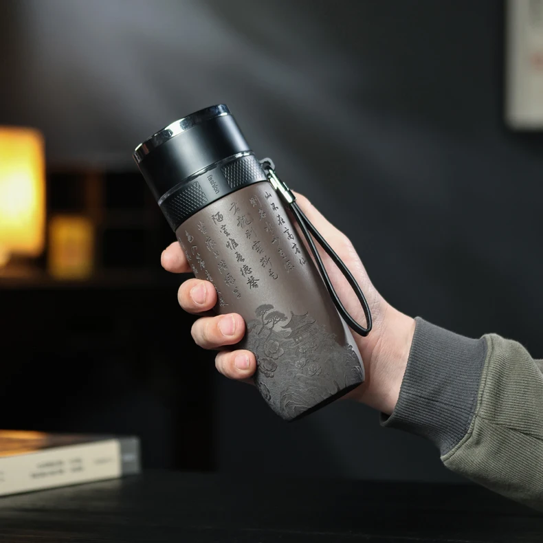 

Portable Travel Purple Clay Water Cup Yixing Clay Tea Cup Carry-On Car Cup Insulated Cooling Cup with Lid Temperature Display