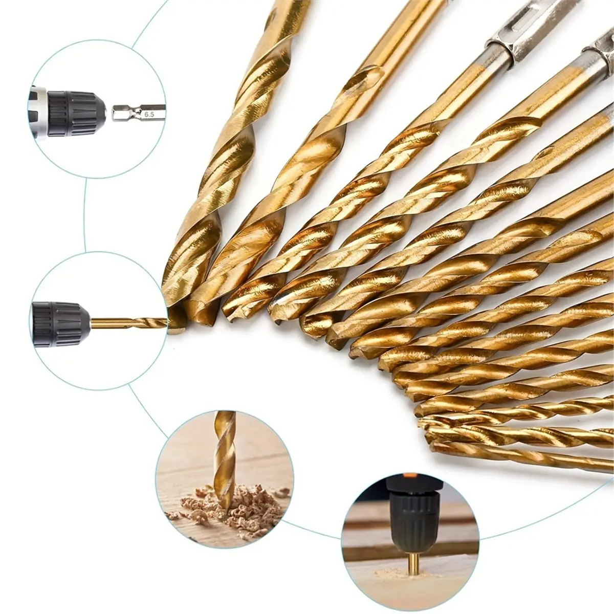 Utility Design 19pcs Titanium-Coated Drill Bit Set with 135° Tip, Hex Shank for Wood, Soft Metal & Plastic (1/16