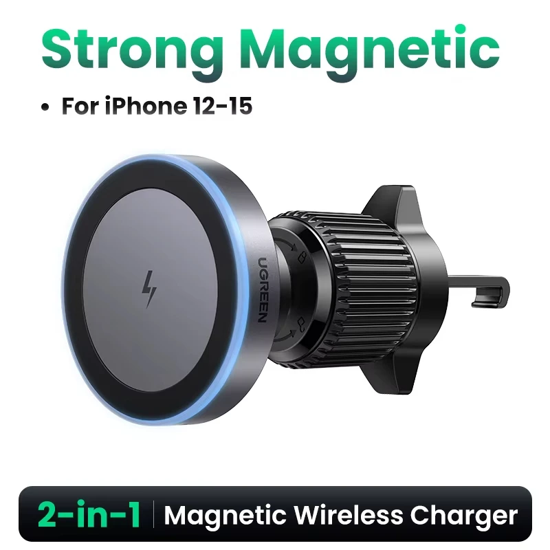 Magnetic Car Phone Holder Wireless Charger Stand Car Charger LED Light for 16 15 14 Pro Max Charging