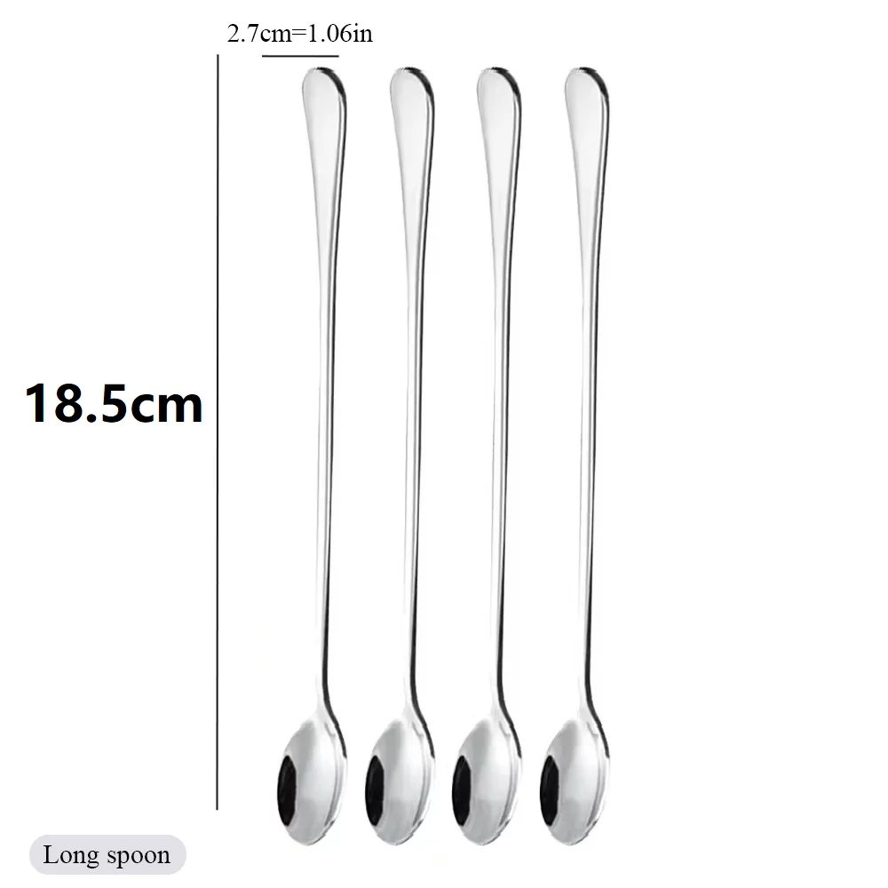 6pcs Milkshake Spoons Ice Tea Scoop Long Handled Dessert Spoon Food Grade Ice Cream Candy Tea Spoon Milkshake Coffee Steel Spoon view 6