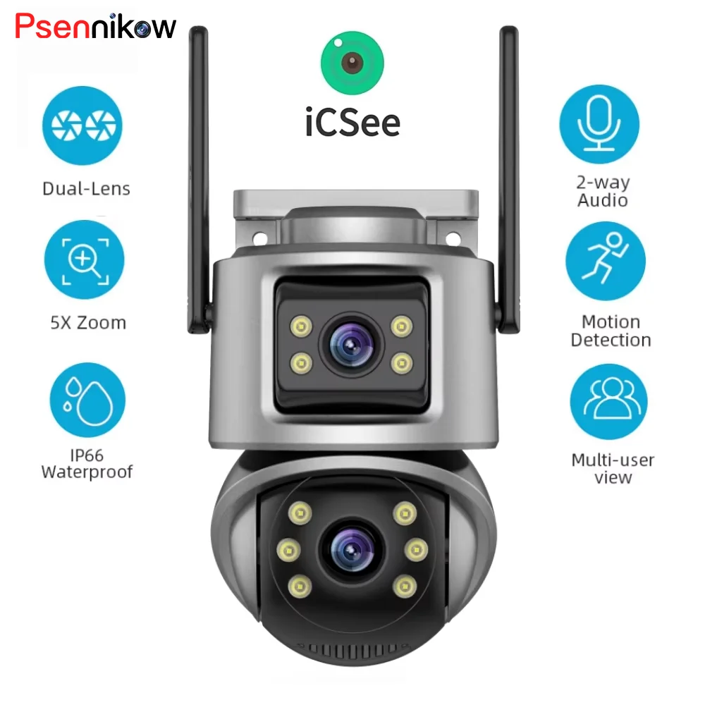 

Wifi Camera PTZ 3MP Dual Screen Auto Tracking Color Night Vision Outdoor CCTV Camera IP 4K Security Protection iCSee App
