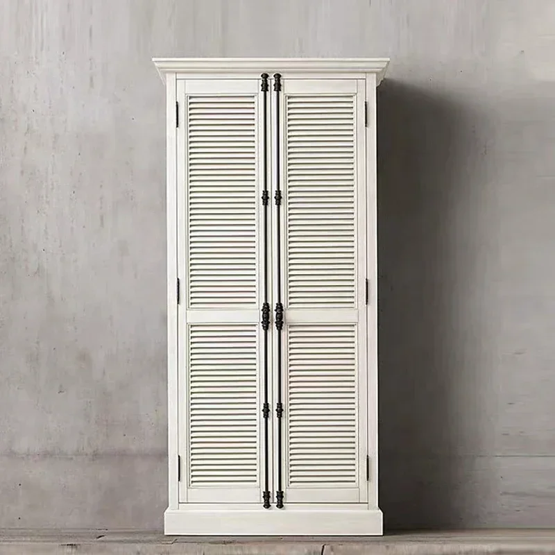 A Solid wood French retro wardrobe ash wood double door louver door wardrobe custom furniture