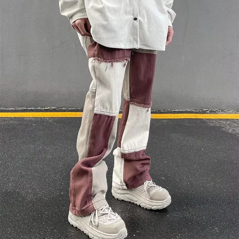 2022 New Fashion Brown Patchwork Grunge Baggy Men Jeans Trousers High Street Loose Straight Hip Hop Women Denim Pants Pantalones