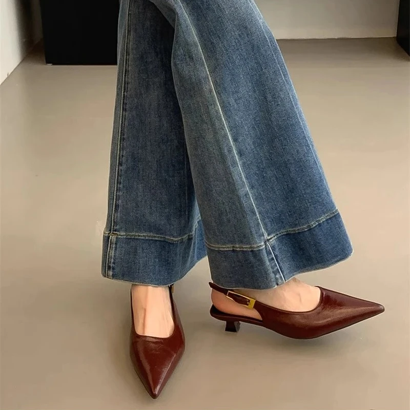 Designer Luxury Summer Pointed Toe Women Sandals Fashion Singbacks Mules Shoes Ladies Elegant Low Heel Stripper Party Sandalias