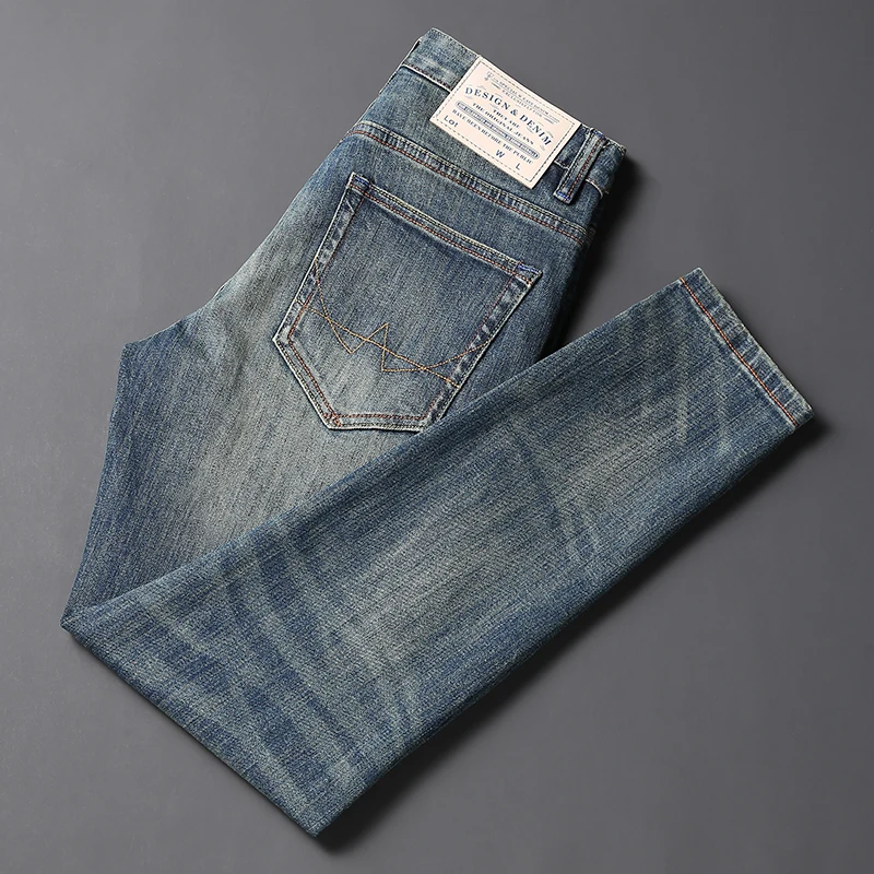 European Fashion Trendy Men Jeans High Quality Retro Blue Elastic Slim Designer Jeans Men Vintage Trousers Denim Pants Hombre