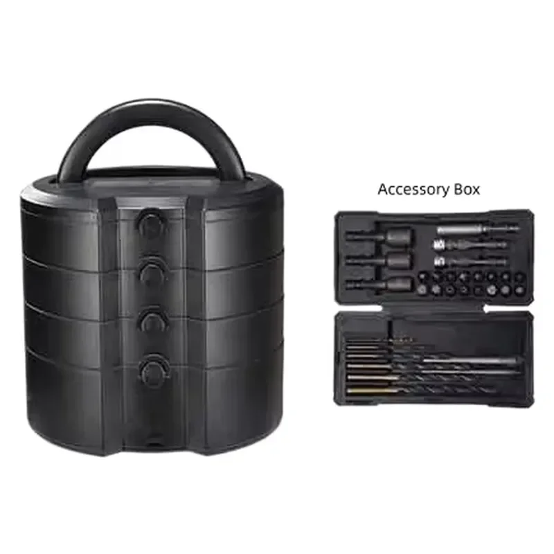 XTXS Stainless Steel Circular Toolbox Set with Four Layers Combination Wrenches Pliers Sockets & Bits for Home Machinery