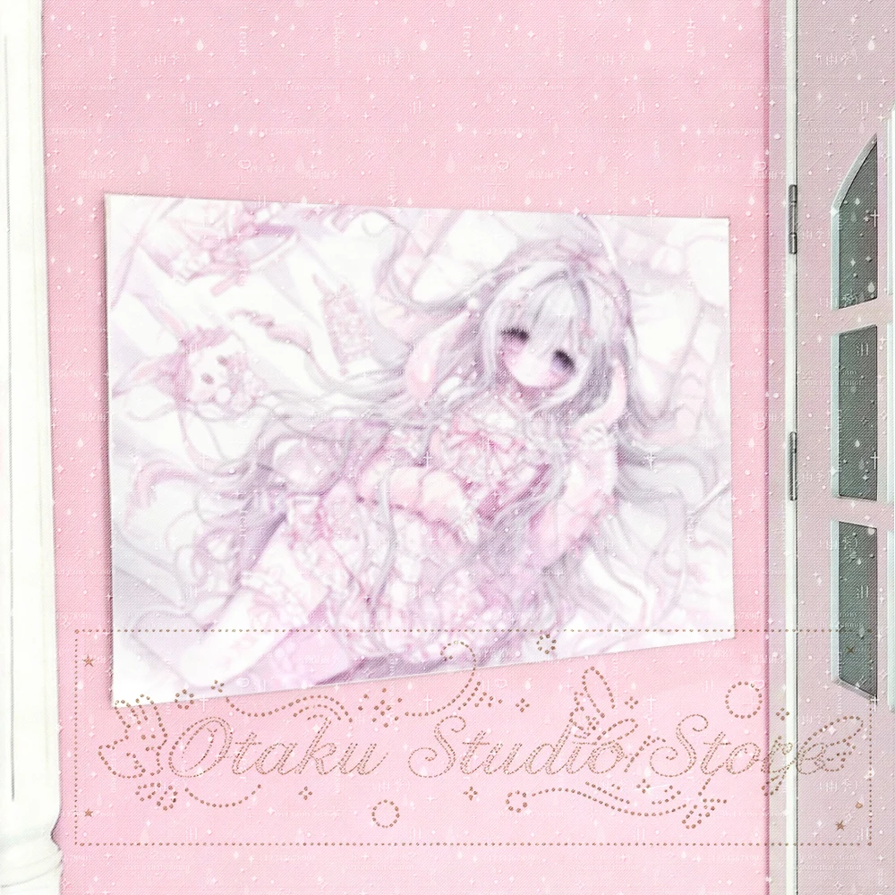 やみかわいい Yami Kawaii Pale Purple Bunny Girl Anime Wall Tapestry ハラジュク Harajuku Rorita Soft Pink Pastel Lace Doll Print Bedroom Pol