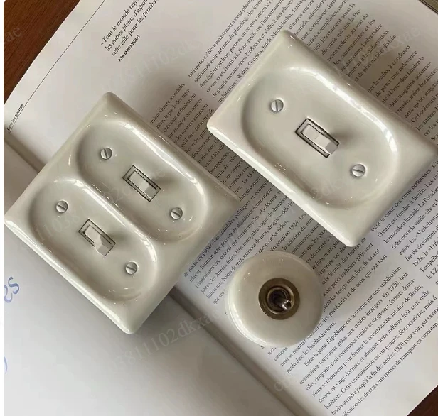 American Retro Ceramic White Switch Socket 120 Type Double Opening Lever Single Control Dual Control view 5