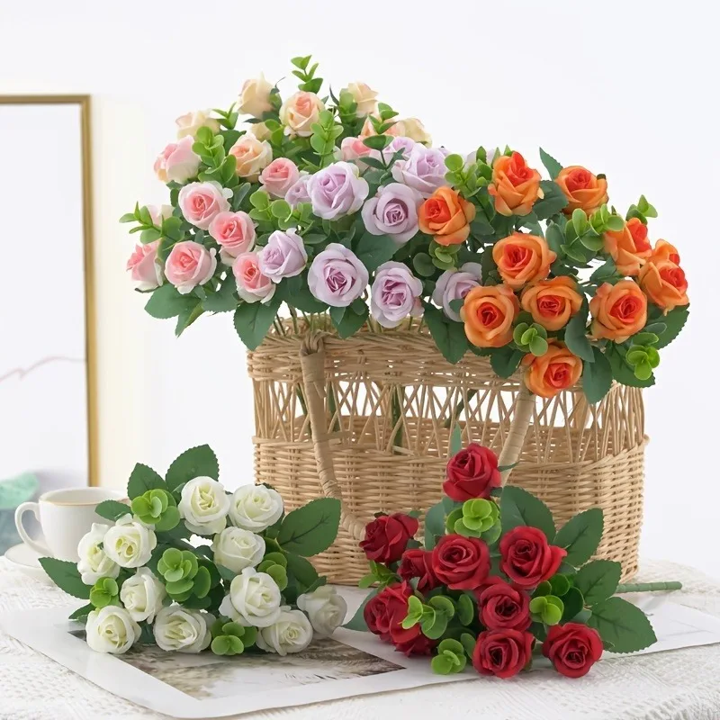 Rose Artificial Flowers Bouquet 30cm Fake Flower Home Room Table Bedroom Decor Garden Wedding Marriage Decoration Vase Ornaments