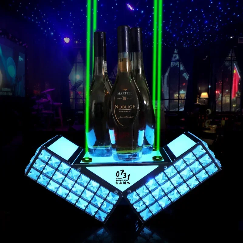 Nightclub LED Bar KTV Wine Storage Tray Crystal Champagne Display with Laser Light XO Wine Rack for Party