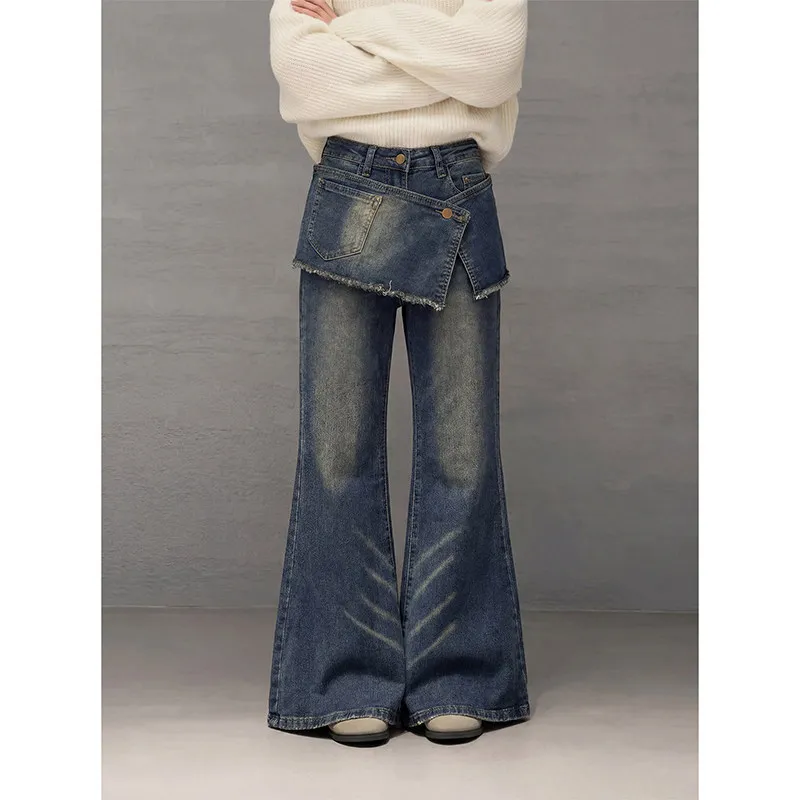 

High Waist Straight Leg Denim Jeans Women's Spring New Sle plus Size Slimming Wide Leg Pants Retro Design Casual Trousers