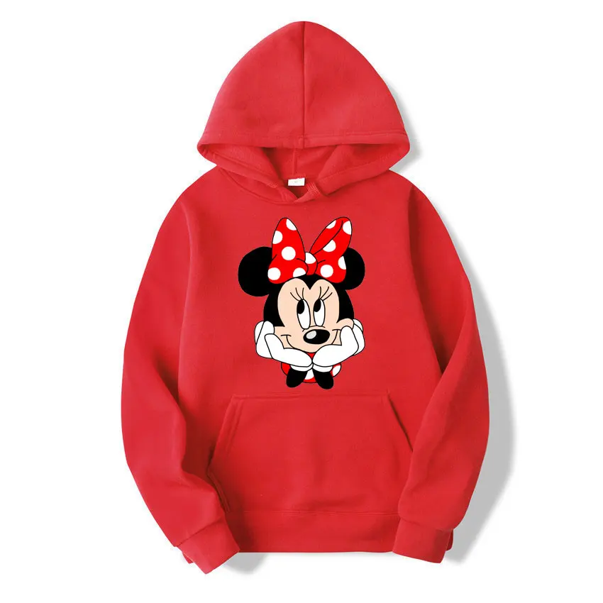 Minnie Mouse Red Women Hoodie Cartoon Anime Men Oversized Sweatshirt 2024 New Fashion Spring Autumn Couple Pullover Tops