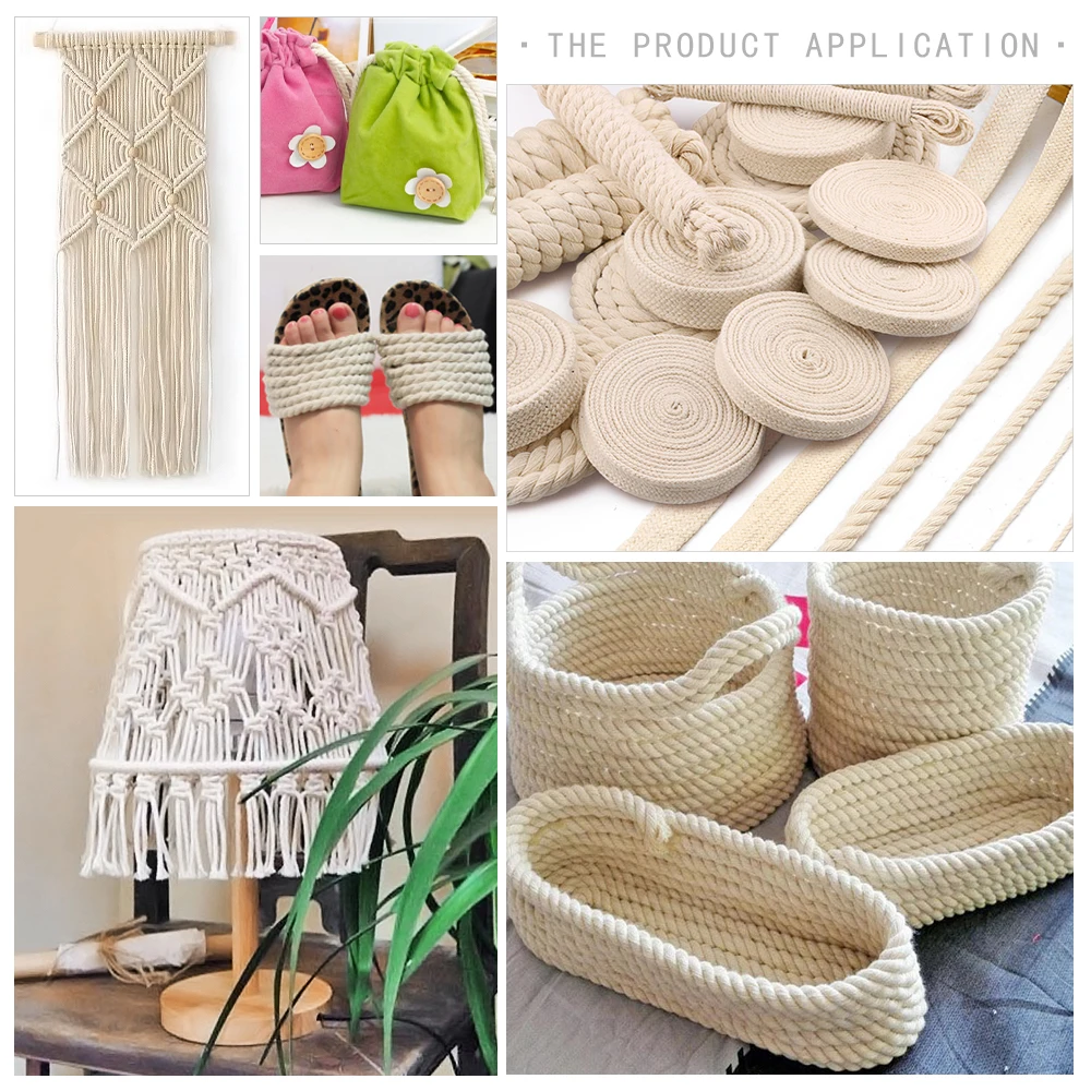 5yd/lot high strength natural color 3ply round flat Rope 100% cotton Cords for home handmade garment accessories Craft Projects