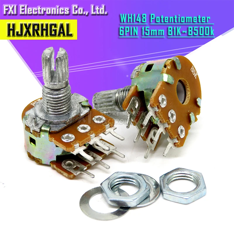 5 sztuk WH148 B1K B2K B5K B10K B20K B50K B100K B500K 6Pin wału wzmacniacz Dual Stereo potencjometr 1K 2K 5K 10K 50K 100K 500K