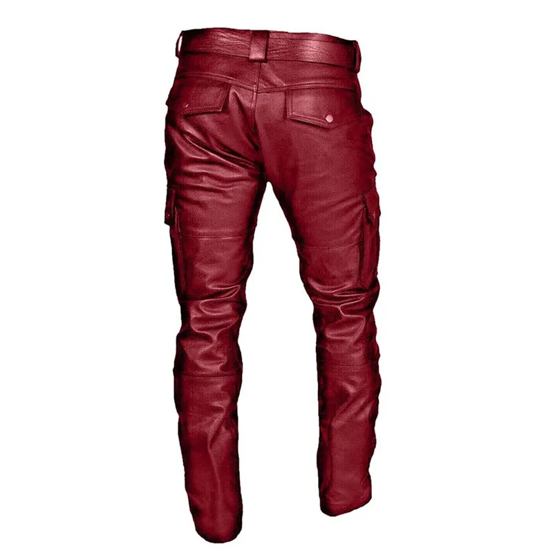 Men\'s Casual Leather Pants  Fashion Moto Biker Trousers Hip Hop Street Wear Y2K Clothing Male Motorcycle Pant With Cargo Pocket