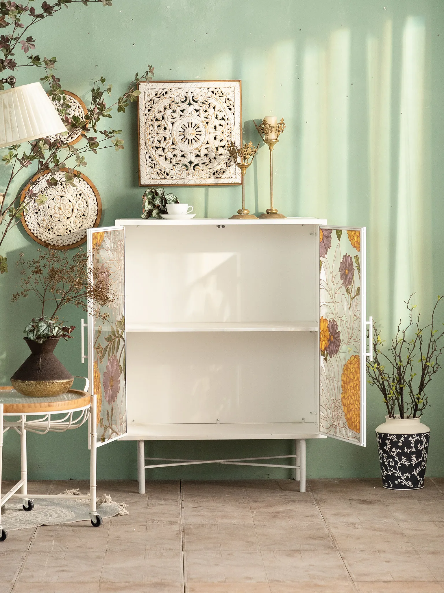 Wrought iron side cabinets, multi-function lockers