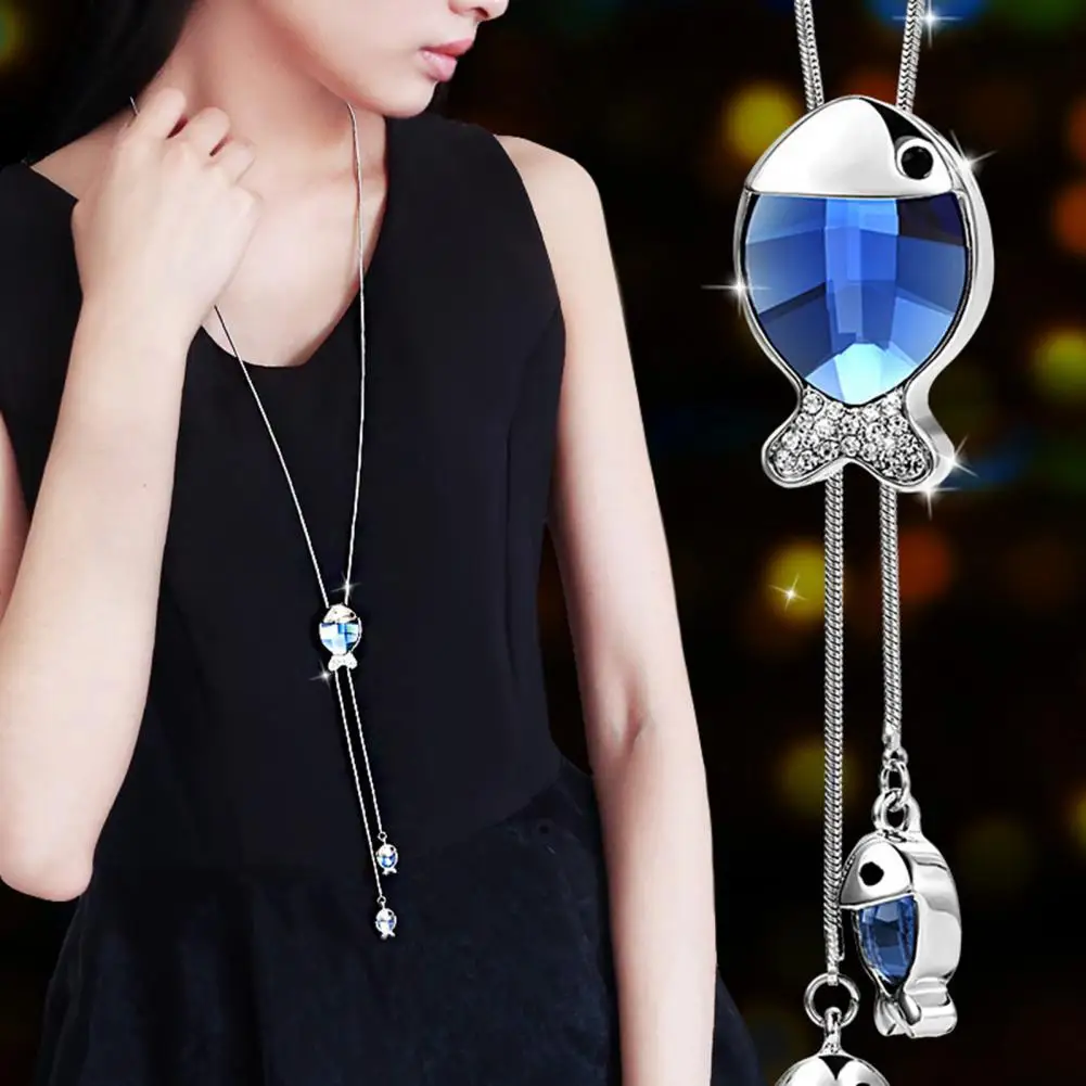 Blue Rose Long Adjustable Necklaces&Pendants for Women Fashion Crystal Tassel Choker Necklace Female Collier Femme Party Jewelry