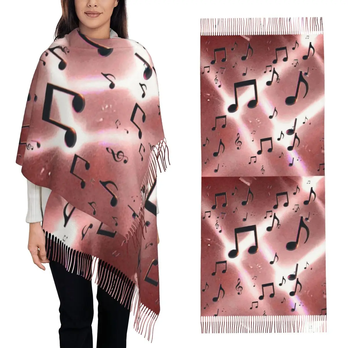 

Шарф с музыкальной нотой, шарфы с кисточками, женские мягкие теплые шали и накидки, длинная осенне-зимняя шаль