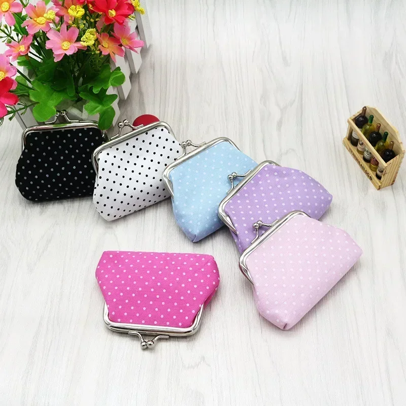 Women's Coin Purse Oil Wax  Leather Wallet 4 Inch Buckle Mini Wallet Coin Bag Lipstick Storage Bag Ladies Dot Buckle Coin Wallet