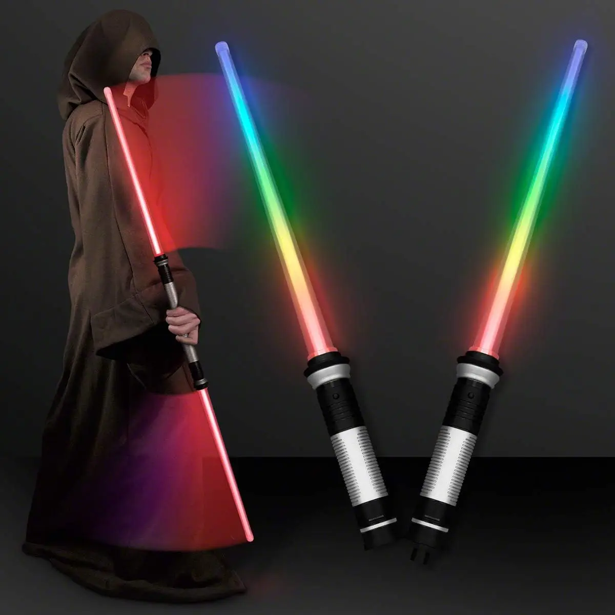 2pcs LED Light‑Up Lightsaber Toy Telescopic RGB Light Sword with Sound Effect 2‑in‑1 Splicable Cosplay Prop Boys Birthday Gift