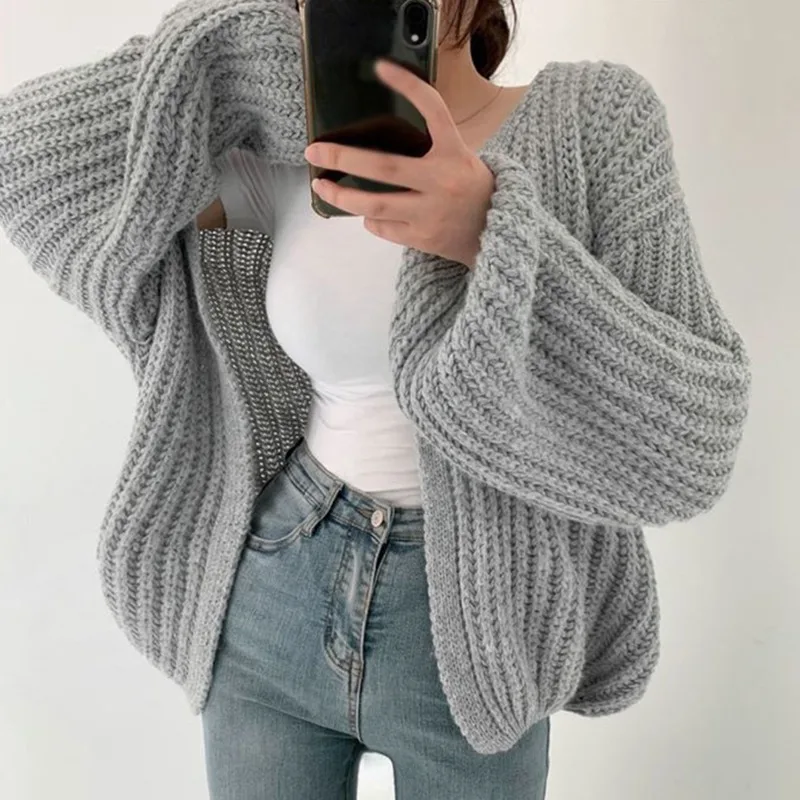 Women Cardigan Knitted Sweater Women Casual Korean Vintage Harajuku Lantern Sleeve Autumn Sweater